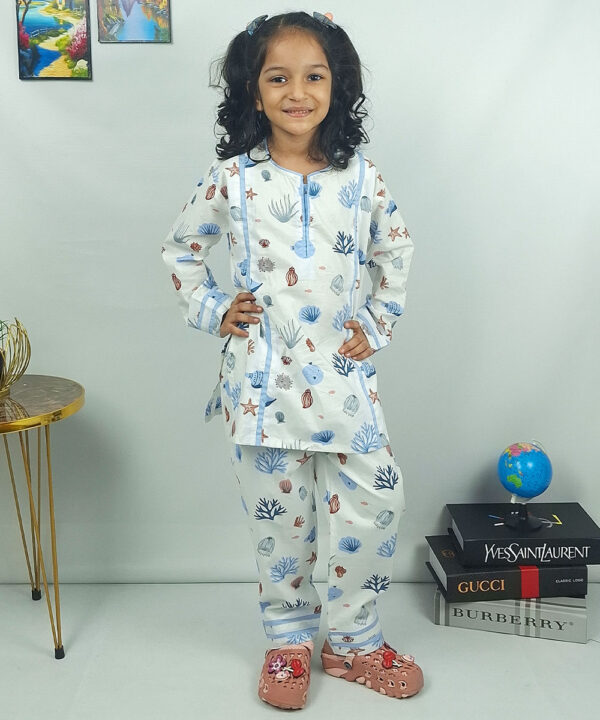 Ocean Breeze Printed Cotton Suit Girls